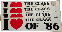 Bumper stickers that say I heart symbol the class of 1986!