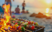 Shish Kabob gilling on the beach.