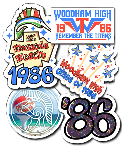 Examples of the five stickers available for purchase.